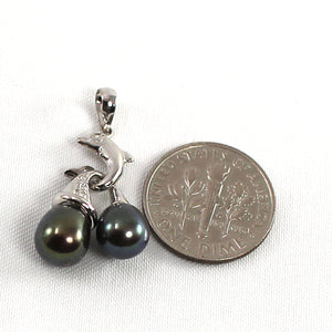 2000056-14K-W/G-Dolphin-Diamond-Two-Black-Cultured-Pearls-Pendent
