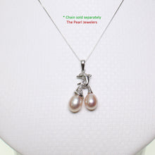Load image into Gallery viewer, 2000057-14K-Solid-White-Gold-Dolphin-Diamond-Pink-Cultured-Pearls-Pendent
