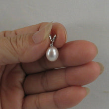 Load image into Gallery viewer, 2000075-14k-White-Gold-Diamond-AAA-White-Cultured-Pearl-Pendant-Necklace