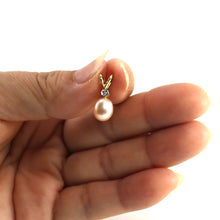 Load image into Gallery viewer, 2000082-14k-Gold-Rabbit-ear-Diamond-Peach-Freshwater-Pearl-Pendant