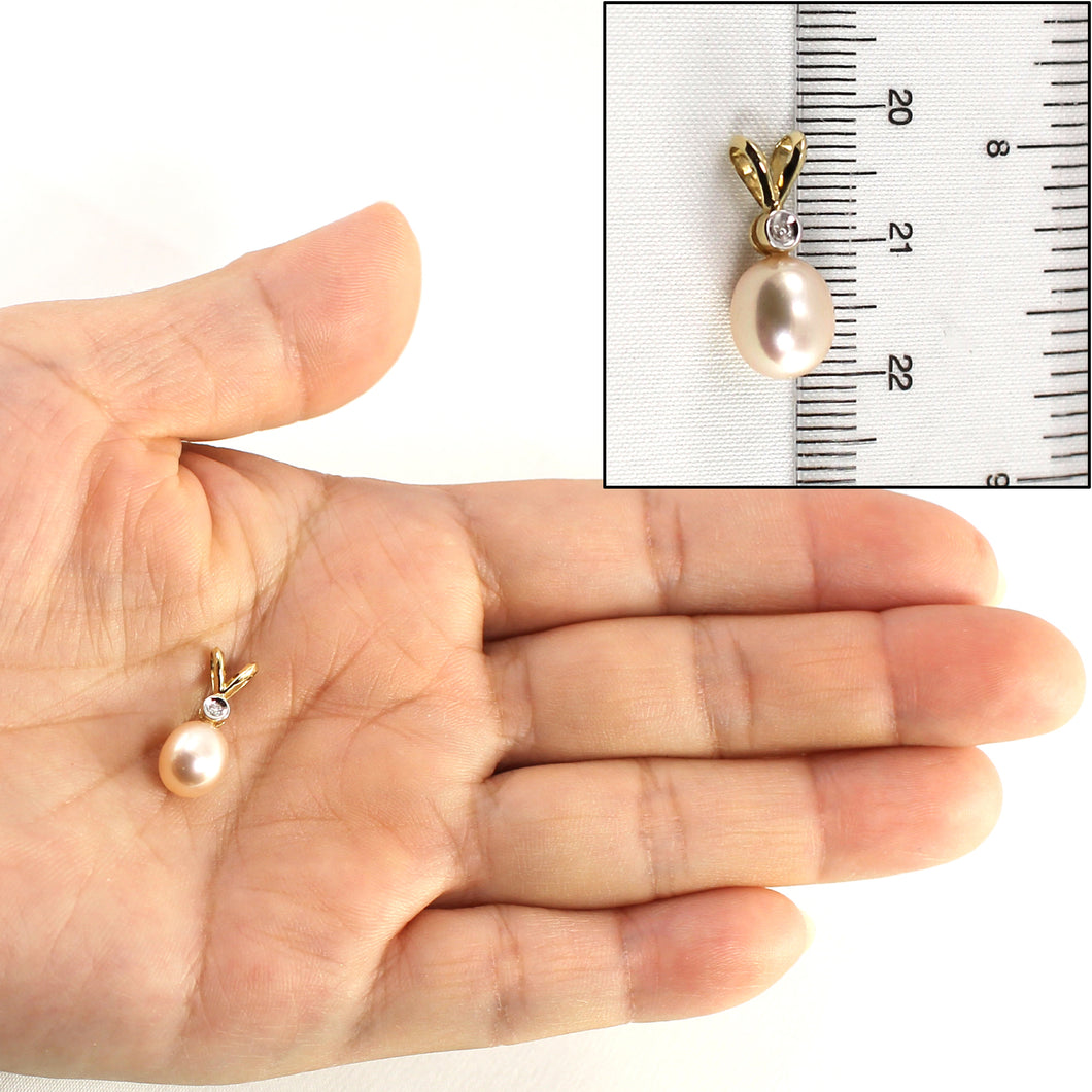 2000082-14k-Gold-Rabbit-ear-Diamond-Peach-Freshwater-Pearl-Pendant