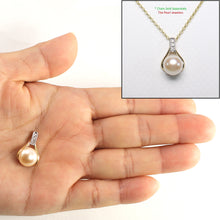 Load image into Gallery viewer, 2000092-14k-Solid-Gold-Racquet-Design-Diamond-Pink-Cultured-Pearl-Love-Pendant
