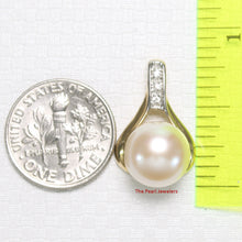 Load image into Gallery viewer, 2000092-14k-Solid-Gold-Racquet-Design-Diamond-Pink-Cultured-Pearl-Love-Pendant