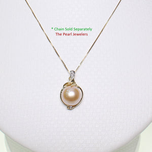 2000102-14k-Solid-Y/G-AAA-Pink-Cultured-Pearl-Diamonds-Pendant-Necklace