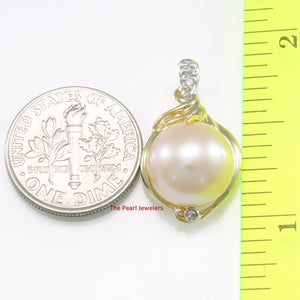 2000102-14k-Solid-Y/G-AAA-Pink-Cultured-Pearl-Diamonds-Pendant-Necklace