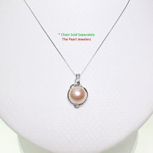 Load image into Gallery viewer, 2000107-14k-Solid-White-Gold-AAA-Pink-Cultured-Pearl-Diamonds-Pendant-Necklace