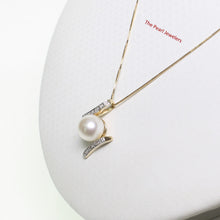 Load image into Gallery viewer, 2000140-14k-Yellow-Gold-Diamonds-AAA-Round-White-Cultured-Pearl-Pendant-Necklace