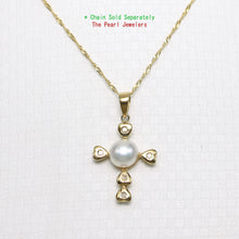 Load image into Gallery viewer, 2000280-14k-Y/G-Diamond-Love-Cross-Natural-White-Pearl-Pendant-Necklace