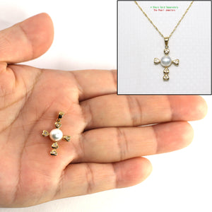2000280-14k-Y/G-Diamond-Love-Cross-Natural-White-Pearl-Pendant-Necklace