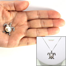 Load image into Gallery viewer, 2000515-14K-White-Gold-Sea-Turtle-(Honu)-White-Pearl-Pendant-Necklace