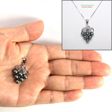 Load image into Gallery viewer, 2000526-14k-W/G-Grape-Design-Diamond-Six-Peacock-Freshwater-Pearl-Pendant