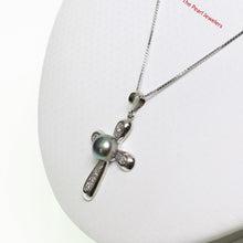 Load image into Gallery viewer, 2000596-14k-White-Gold-Diamonds-Black-Pearl-Christian-Cross-Pendant-Necklace