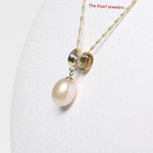 Load image into Gallery viewer, 2000642-14k-Yellow-Gold-Tunnel-Bale-Diamond-Pink-Pearl-Pendant-Necklace