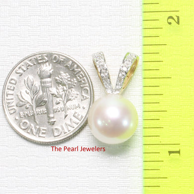 2000900 AAA WHITE PEARL 14K YELLOW GOLD RABBIT EAR BAIL DIAMONDS PENDANT