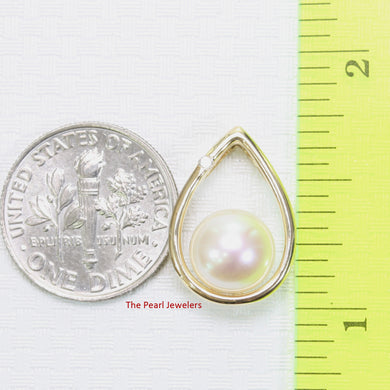 2000940 AAA ROUND WHITE PEARL 14K YELLOW GOLD RAINDROP DESIGN DIAMOND PENDANT