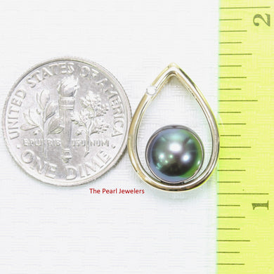 2000941 AAA ROUND BLACK PEARL 14K YELLOW GOLD UNIQUE DESIGN DIAMOND PENDANT