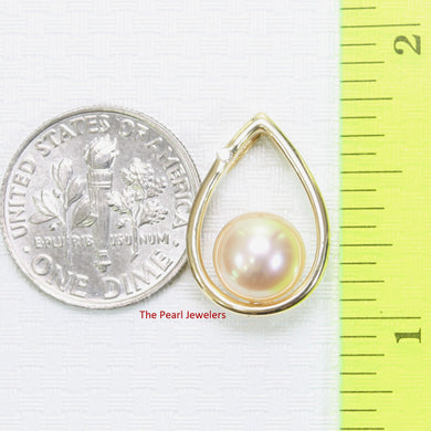 2000942 AAA ROUND PEACH PEARL 14K YELLOW GOLD UNIQUE DESIGN DIAMOND PENDANT