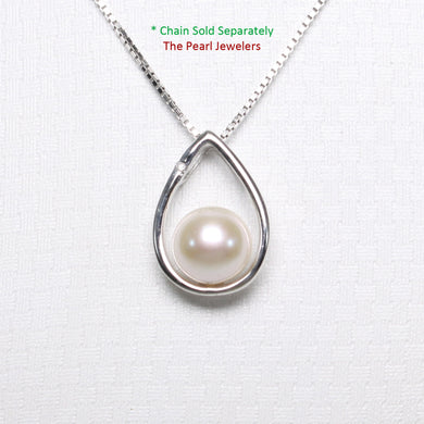 2000945 AAA ROUND WHITE PEARL 14K WHITE GOLD RAINDROP DESIGN DIAMOND PENDANT