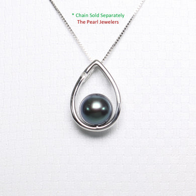 2000946 AAA ROUND PEACOCK PEARL 14K W/G RAINDROP DESIGN DIAMOND PENDANT