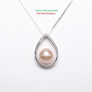 2000947 2000945 AAA ROUND PINK PEARL 14K WHITE GOLD RAINDROP DESIGN DIAMOND PENDANT