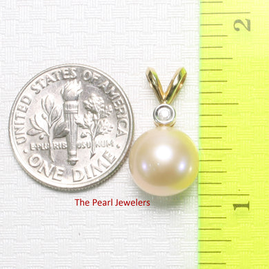 2002082 AAA PINK PEARL DIAMOND 14K YELLOW GOLD RABBIT EAR BAIL PENDANT NECKLACE