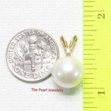 2002270  DIAMOND AAA WHITE PEARL 14K YELLOW SOLID GOLD RABBIT-EAR BAIL PENDANT