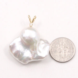 2022270 BAROQUE PEARL 14KT RABBIT-EAR BALE DIAMOND PENDANT NECKLACE