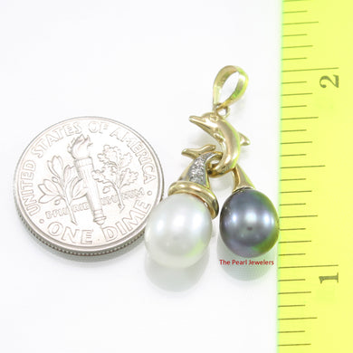 2050050 WHITE & BLACK FRESHWATER PEARLS 14K GOLD DOLPHIN PENDENT