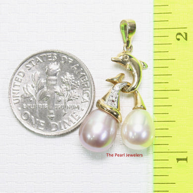 2050052 WHITE & PINK FRESHWATER PEARL 14K YELLOW GOLD DOLPHIN DIAMOND PENDENT