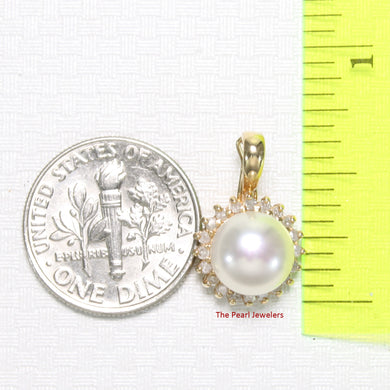 2089990 AAA WHITE CULTURED PEARL 14K YELLOW GOLD SURROUNDED DIAMONDS PENDANT