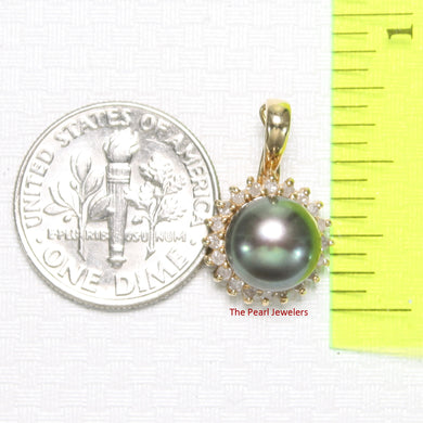 2089991 AAA BLACK CULTURED PEARL 14K YELLOW GOLD SURROUNDED DIAMONDS PENDANT