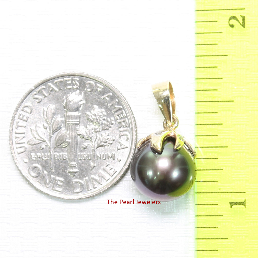 2090651 GENUINE DIAMOND BLACK CULTURED PEARL 14K YELLOW GOLD CLAW BAIL PENDANT