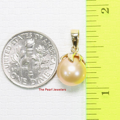 2090652 GENUINE DIAMOND PEACH PEARL 14K YELLOW GOLD CLAW BAIL PENDANT