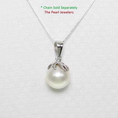 2090655 GENUINE DIAMOND WHITE PEARL 14K WHITE GOLD CLAW BAIL PENDANT