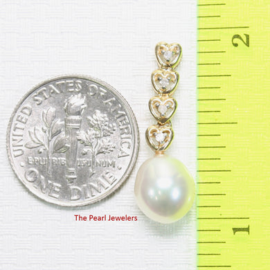 2098100 AAA WHITE FRESHWATER CULTURED PEARL 14K YELLOW GOLD DIAMOND HEARTS PENDANT