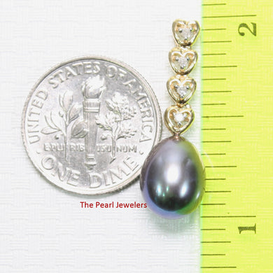 2098101 AAA BLACK FRESHWATER CULTURED PEARL 14K YELLOW GOLD DIAMOND HEARTS PENDANT