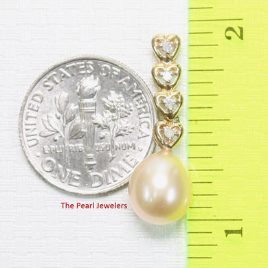 2098102 AAA PEACH FRESHWATER CULTURED PEARL 14K YELLOW GOLD DIAMOND HEARTS PENDANT