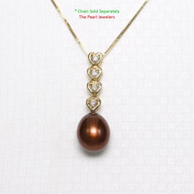 Load image into Gallery viewer, 2098103 AAA CHOCOLATE PEARL 14K YELLOW GOLD DIAMOND HEARTS PENDANT