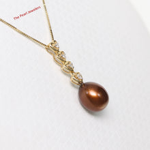 Load image into Gallery viewer, 2098103 AAA CHOCOLATE PEARL 14K YELLOW GOLD DIAMOND HEARTS PENDANT