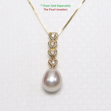 2098104 AAA LAVENDER PEARL 14K YELLOW GOLD DIAMOND HEARTS PENDANT