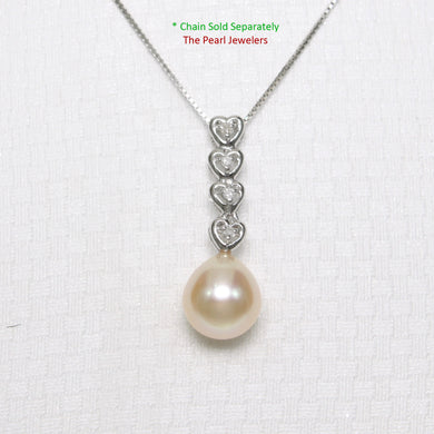 2098107 AAA PINK PEARL 14K WHITE GOLD DIAMOND HEARTS PENDANT NECKLACE