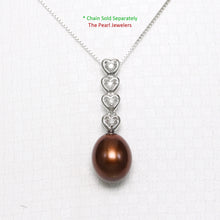 Load image into Gallery viewer, 2098108 AAA CHOCOLATE PEARL 14K WHITE GOLD DIAMOND HEARTS PENDANT NECKLACE