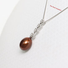 Load image into Gallery viewer, 2098108 AAA CHOCOLATE PEARL 14K WHITE GOLD DIAMOND HEARTS PENDANT NECKLACE