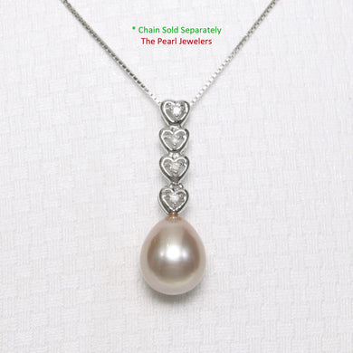 2098109 AAA LAVENDER PEARL 14K WHITE GOLD DIAMOND HEARTS PENDANT NECKLACE