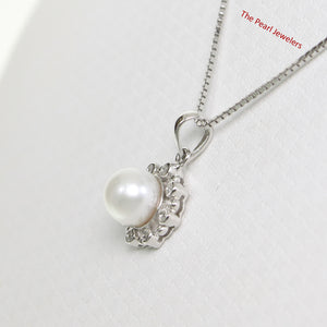 2098655 WHITE FRESHWATER CULTURED PEARL 14K SOLID WHITE GOLD ENCIRCLES DIAMONDS PENDANT