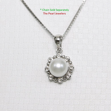 2098655 WHITE FRESHWATER CULTURED PEARL 14K SOLID WHITE GOLD ENCIRCLES DIAMONDS PENDANT