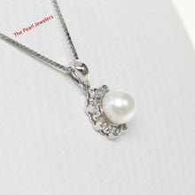 Load image into Gallery viewer, 2098655 WHITE FRESHWATER CULTURED PEARL 14K SOLID WHITE GOLD ENCIRCLES DIAMONDS PENDANT