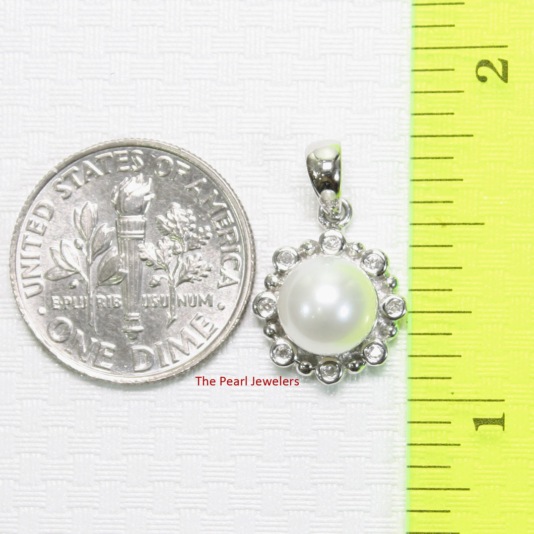 2098655 WHITE FRESHWATER CULTURED PEARL 14K SOLID WHITE GOLD ENCIRCLES DIAMONDS PENDANT