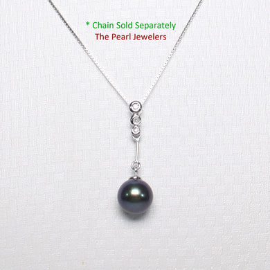 2098666  AAA BLACK CULTURED PEARL 14K SOLID WHITE GOLD DIAMONDS DANGLE PENDANT