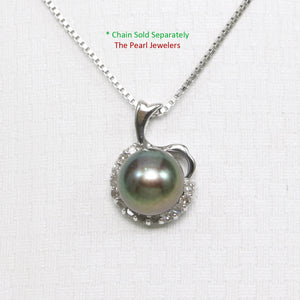 2098766 BLACK F/W PEARL 14K SOLID WHITE GOLD SURROUNDED BY DIAMONDS PENDANT